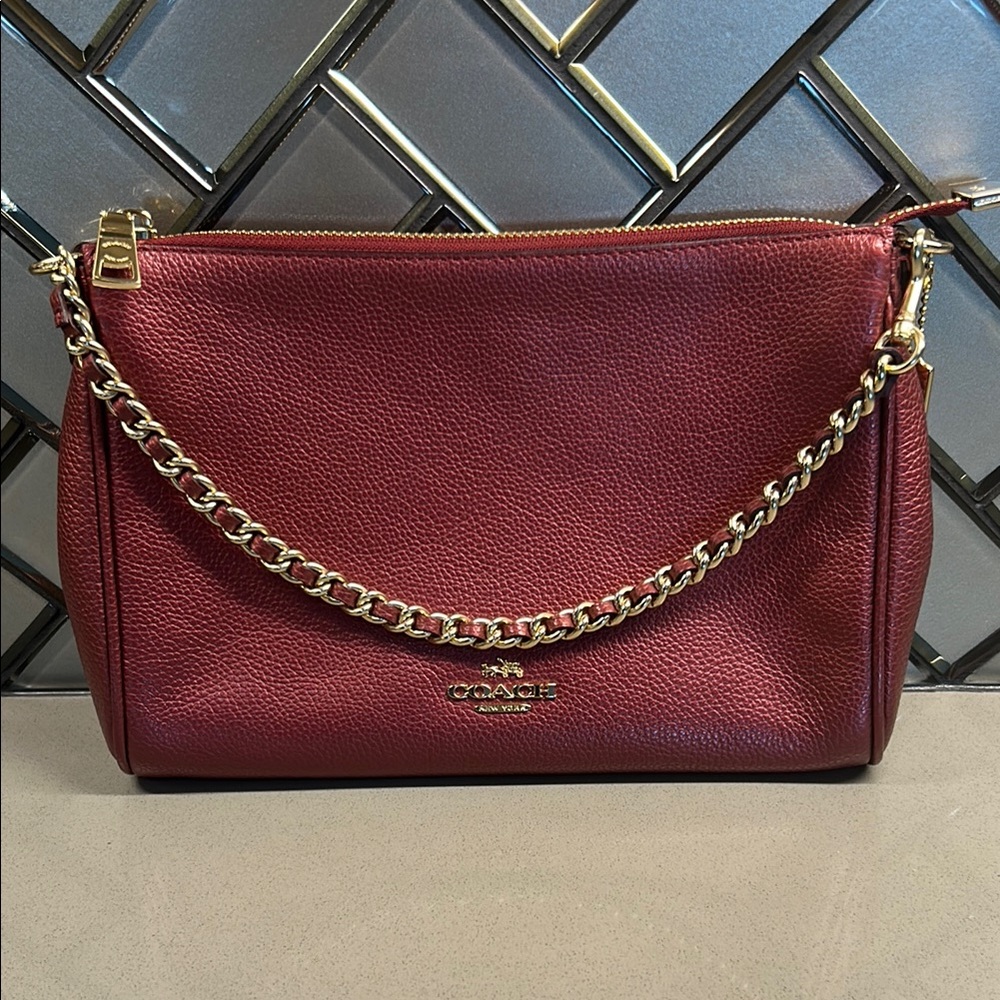 Coach Burgundy Shoulder Bag with Gold Chain Strap